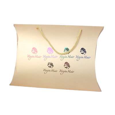 खरीदें Custom Luxury Gold Pillow Boxes with Handle for Wigs – Premium Hair Extension Gift Packaging online manufacture
